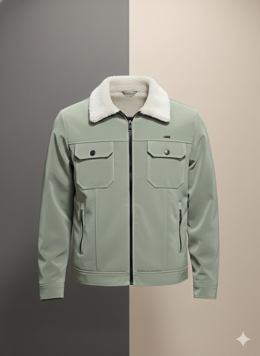 Men’s Premium Leather Winter Jacket with White Fur Collar