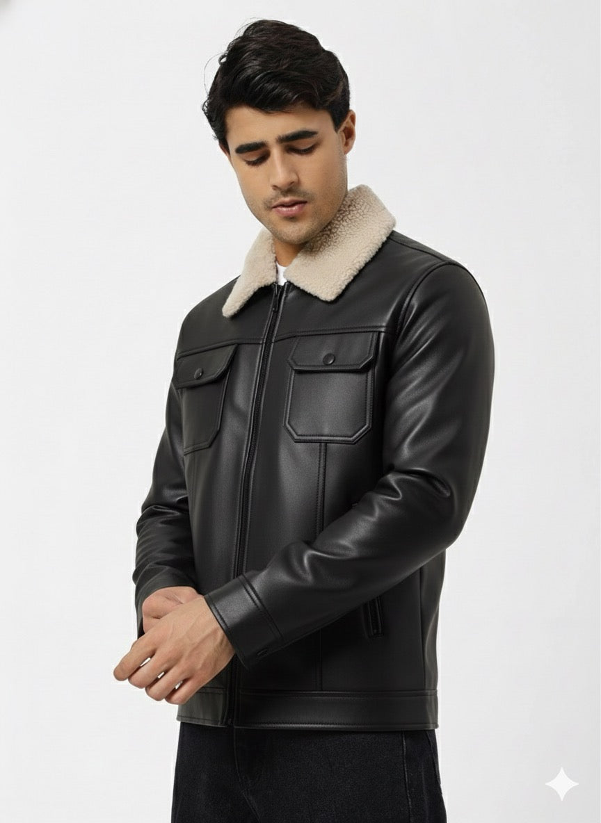 Turkish Faux Leather Jacket for Men – Ultra Warm Shearling Lining