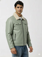 Men’s Premium Leather Winter Jacket with White Fur Collar