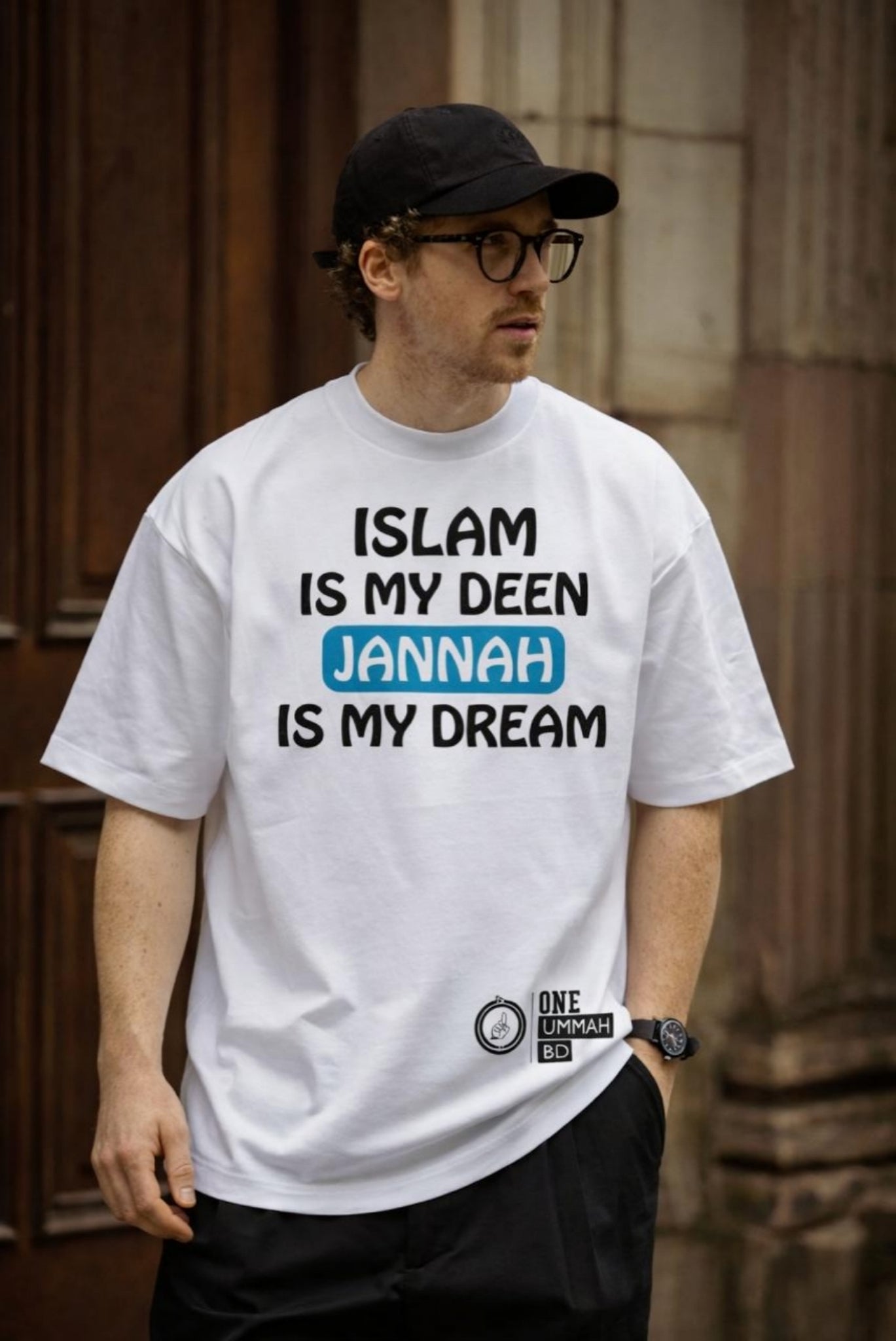 Men’s WHITE Salah Steps Islamic Prayer Graphic Cotton T-Shirt