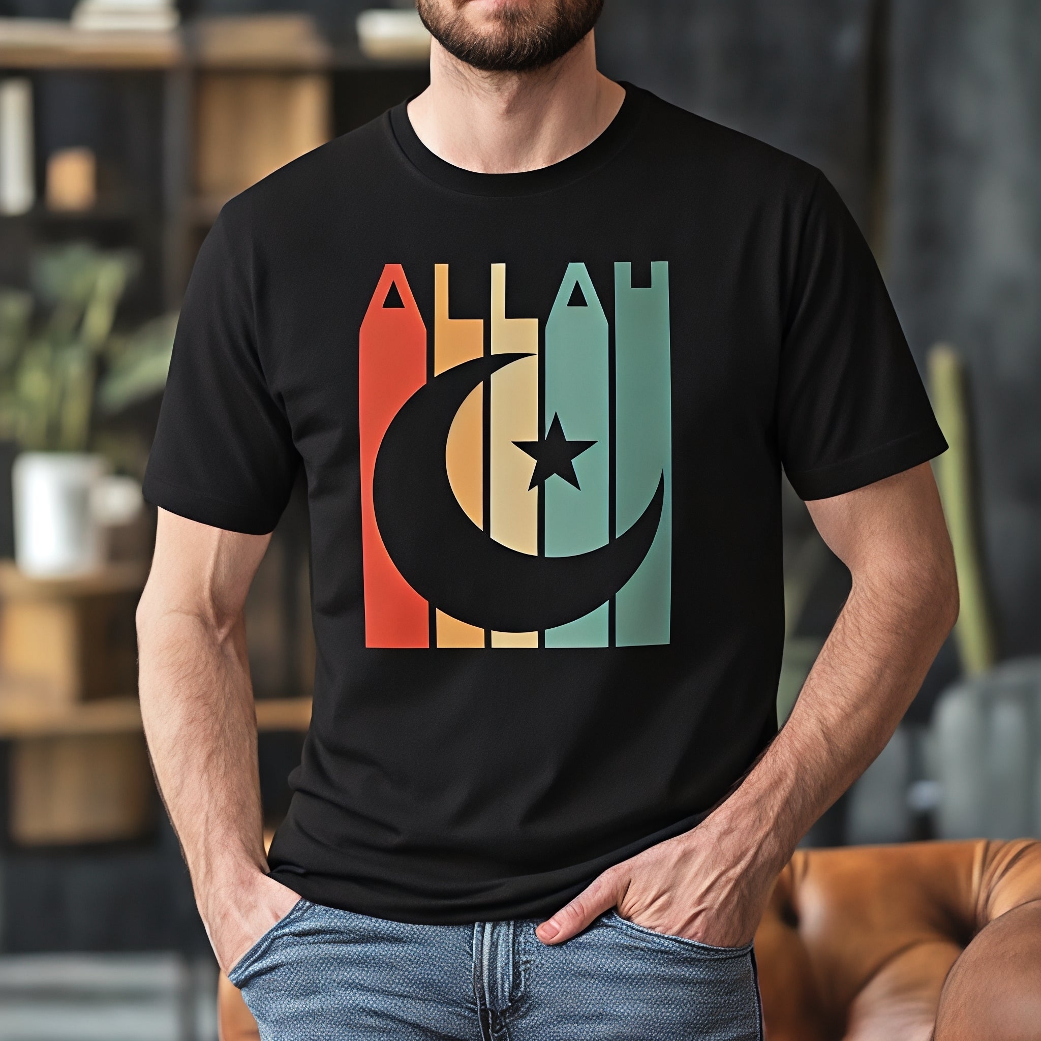 Men’s Black SABR Moon Islamic Printed Cotton T-Shirt – Patience Faith Design