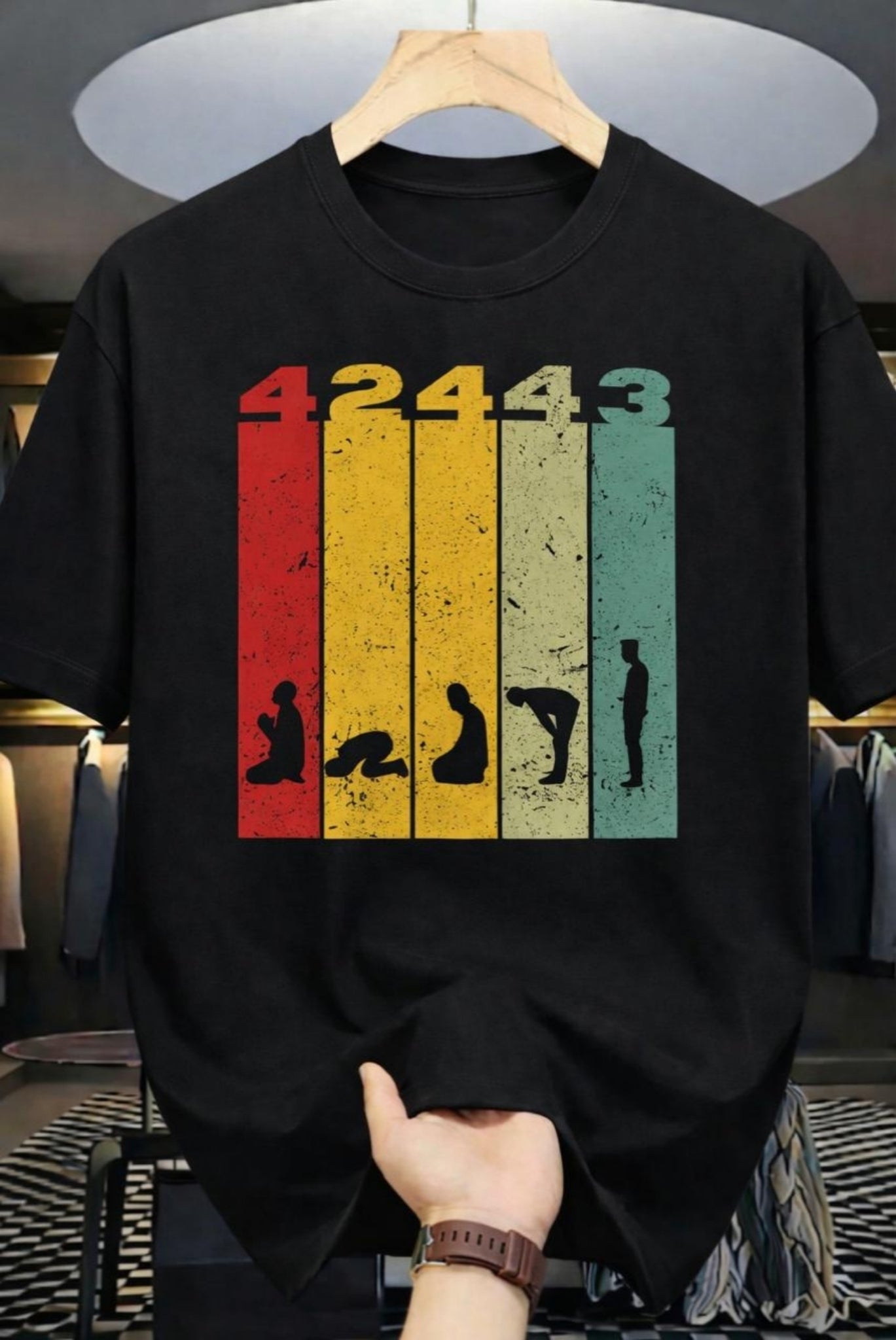 Men’s Black Salah Steps Islamic Prayer Graphic Cotton T-Shirt