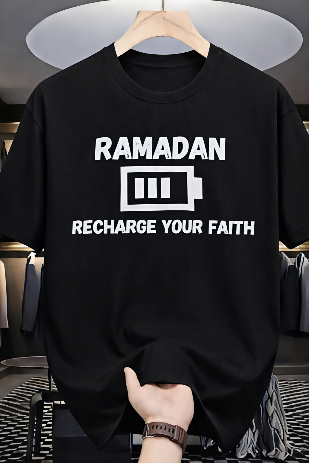 Men’s Black Ramadan Arabic Calligraphy Islamic Cotton T-Shirt