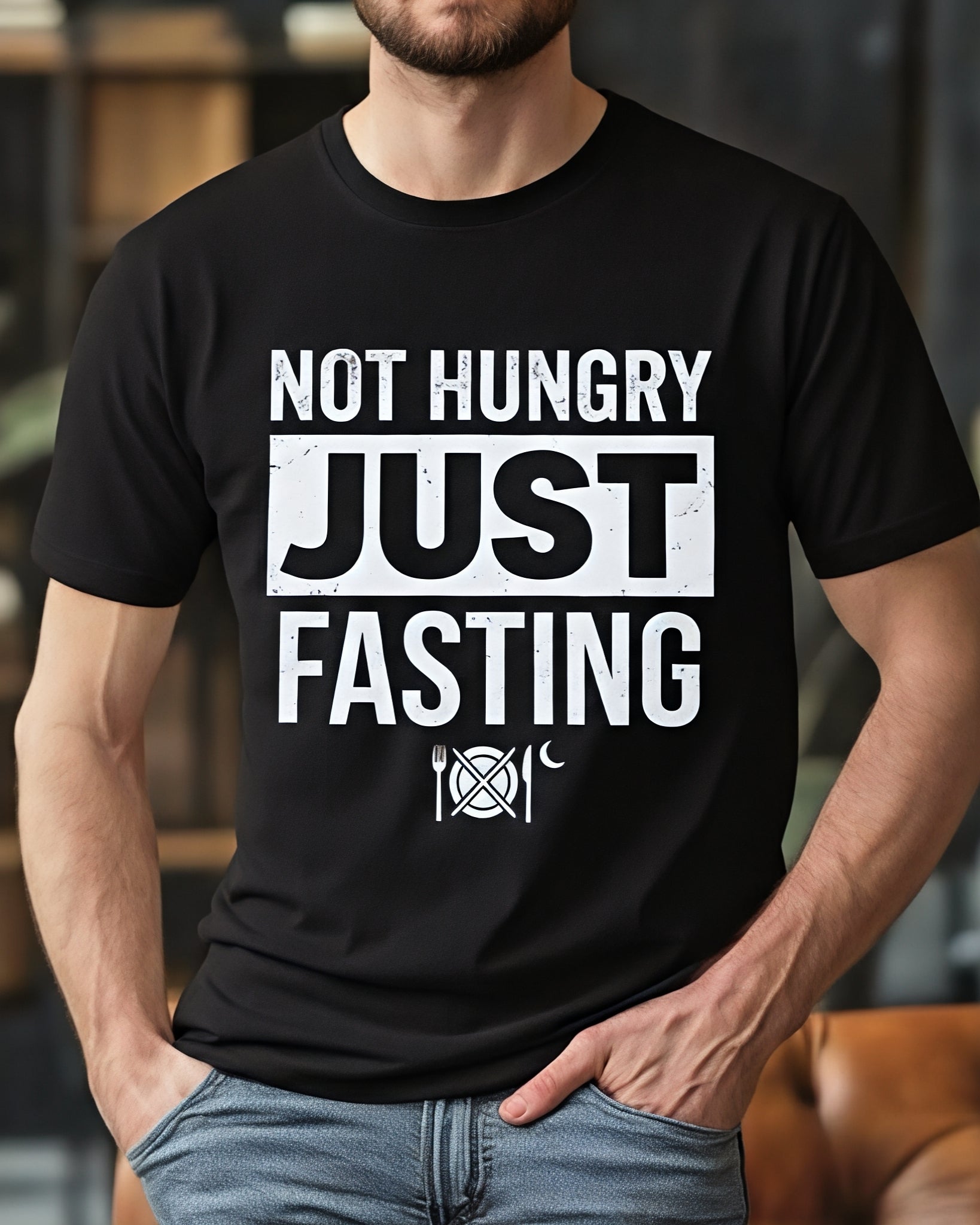 Men’s Black Fasting Roza Calligraphy Islamic Cotton T-Shirt