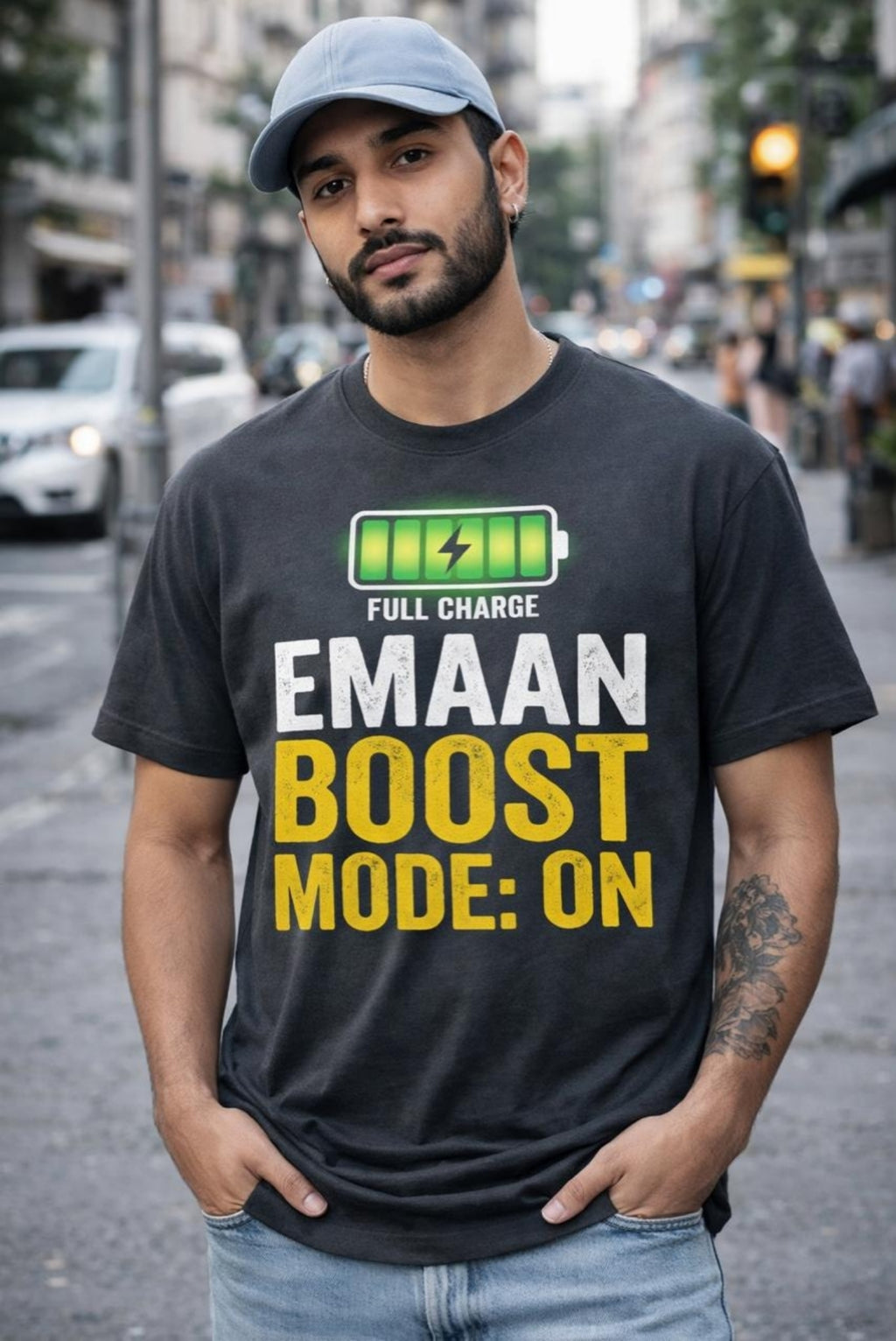 Men’s Black Boost Emaan Islamic Cotton T-Shirt